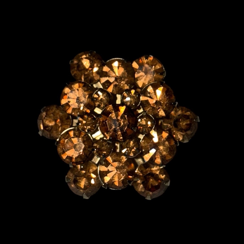 Vintage amber color glass stone broach‎ pin with metal backing